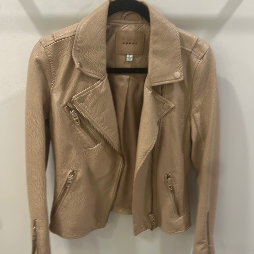 Blank NYC Tan Leather Motorcycle Jacket Asymmetrical Zipper
